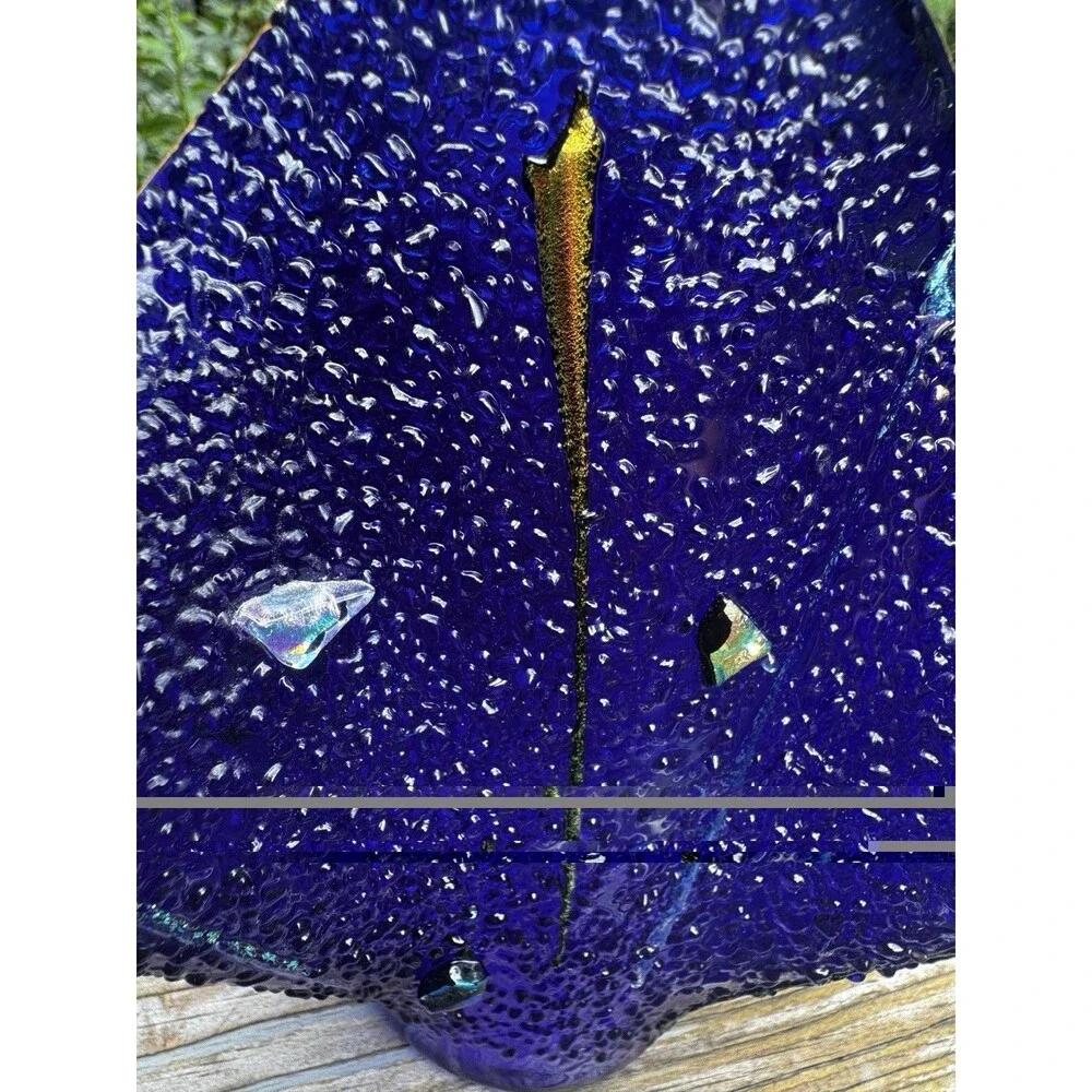 Vintage Nason Murano Fazzoletto Handkerchief Vase Cobalt Gold Aventurine 7x9”